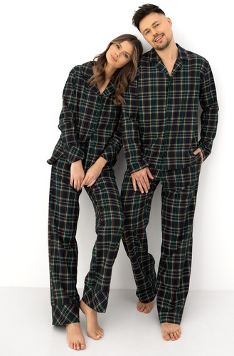Sensis George pigiama uomo 100% cotone flanella verde a quadri