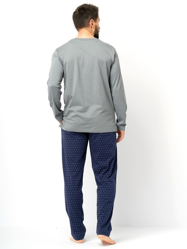 Pigiama da uomo Key MNS 612 verde blu navy - cotone, manica lunga, taglio classico