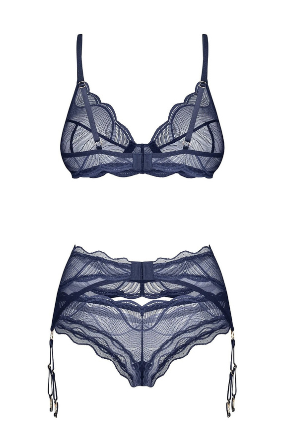 Obsessive Nightly Blue 3-PCS Set – completo lingerie con reggicalze blu
