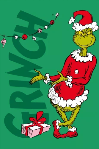 Plaid Grinch Jerry Fabrics 100x140 verde in microfibra morbida natalizio