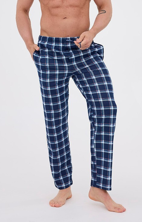 691/61 Pantaloni pigiama Cornette da uomo - lunghi, a quadri, in cotone