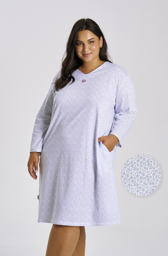 Camicia da notte Debora 3464 blu- cotone, manica lunga, comfort e stile classico