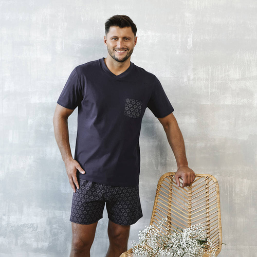 Diaz Pigiama da uomo a maniche corte, pantaloncini Moda italiana - blu navy/stampa