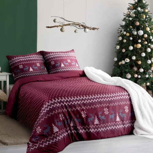 Matt Biancheria da letto natalizia in microfibra Eurofirany maroon - decorata con una stampa in stile scandinavo