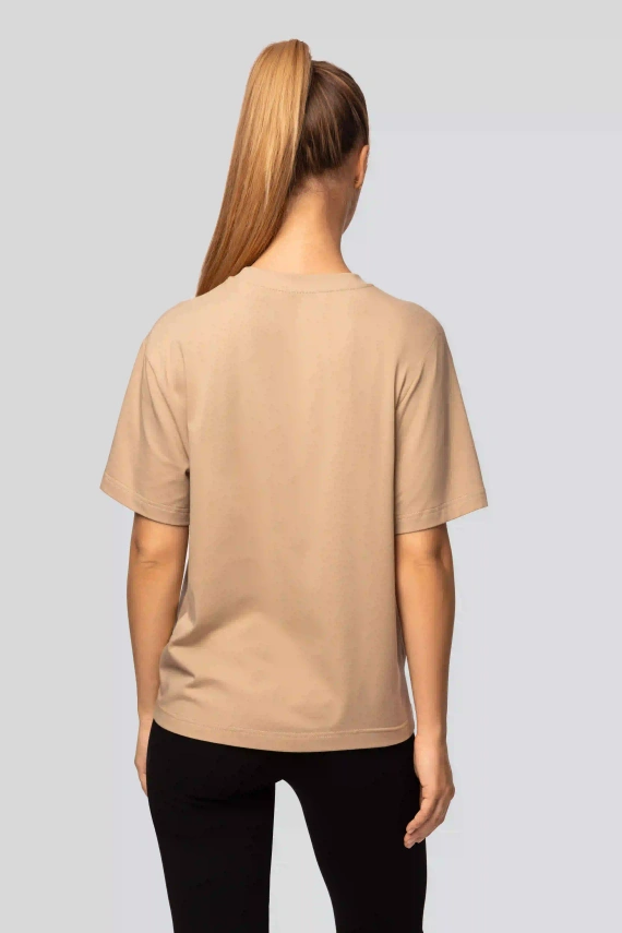 T-shirt in cotone urban beige da donna - Manica corta, taglio classico, alla moda con spacchetti | Materiale di alta qualità, elasticità