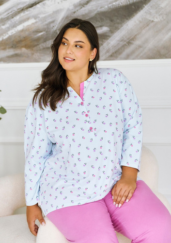 3462 Pigiama donna Yolanda Taro blu - camicia in viscosa 7/8, pantaloni in cotone