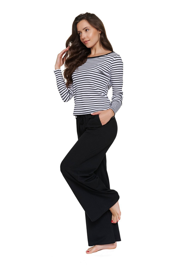 Pigiama donna Doctor Nap 7538 in cotone, lunga, a righe bianco-nero