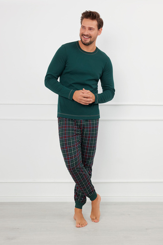 Fogo Pigiama uomo manica lunga, pantaloni lunghi Moda italiana - verde/stampa