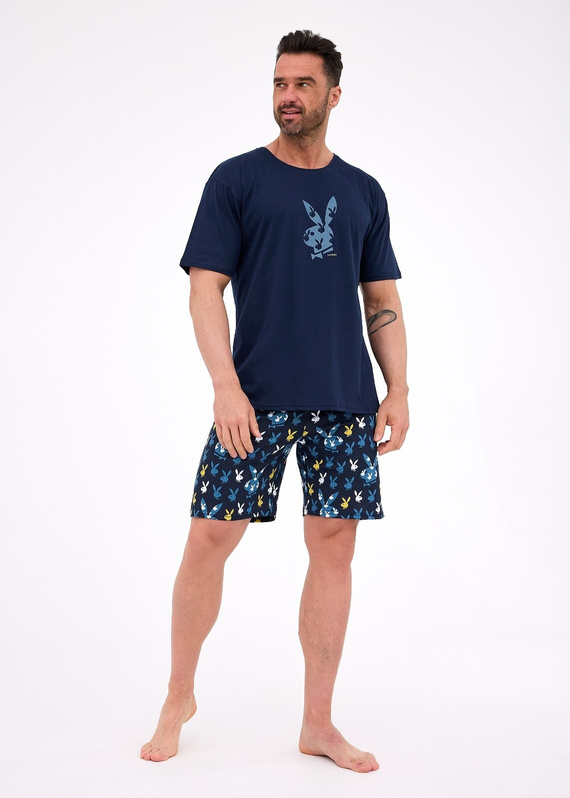 Pigiama da uomo Cornette 326/318 Bunnies - pigiama blu navy con pantaloncini corti