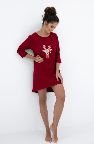 Elia Nightgown Sensis - Camicia da donna in cotone con maniche a 3/4 e motivo natalizio