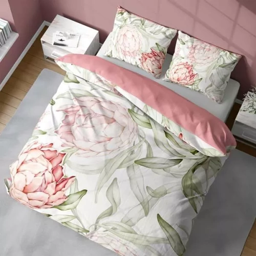 5431 Una biancheria da letto in microfibra 3D con grandi fiori e foglie di protea - Detexpol
