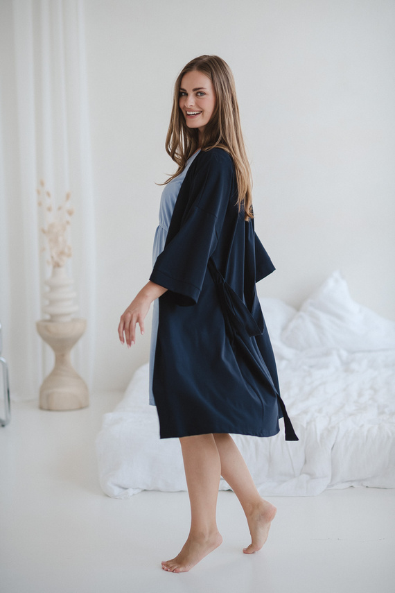 Milk&Love vestaglia premaman blu navy - cotone con elastan, confortevole, manica 7/8