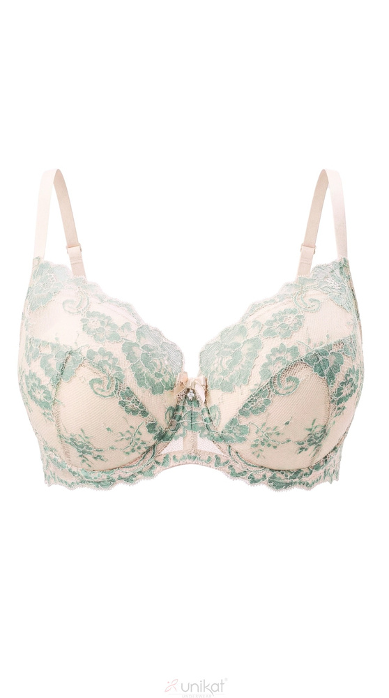 Reggiseno Full Cup Unikat Eloise in pizzo beige-verde per taglie grandi