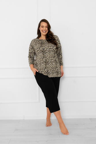 Kenya Pigiama da donna Italian Fashion - stampa leopardo, manica 3/4 e pantaloni 3/4