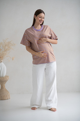 Mamahood T-shirt gravidanza e allattamento Milk&Love a righe miele e lilla - comoda ed elegante
