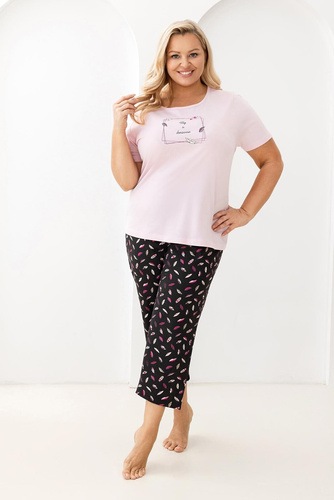 733 Pigiama rosa Regina - cotone, manica corta, mezzo collo tondo, stampa sul davanti