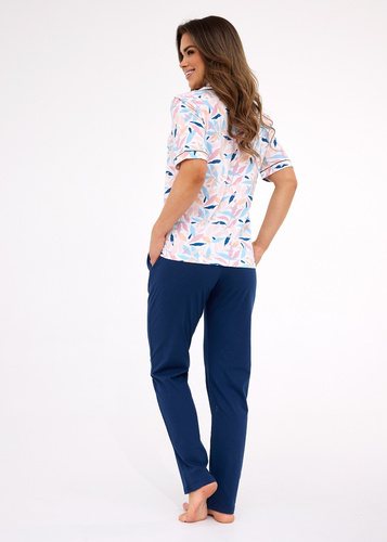 696/453 Pigiama donna Cornette Anette | Cotone, aperto sul davanti, fondo lungo, manica corta