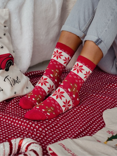 1283-040 Cookies Socks Milena - calze da donna con motivo di biscotti, rosso