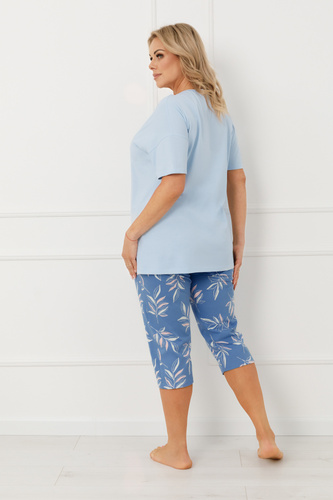 Pigiama donna ERULA Moda italiana in cotone manica corta 3/4 pantaloni - blu