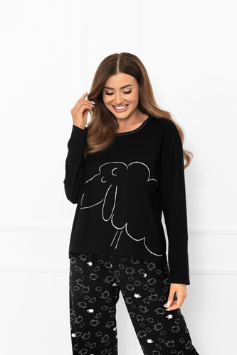 Pigiama donna Bonnie - cotone, manica lunga, pantaloni lunghi, pecora Moda italiana