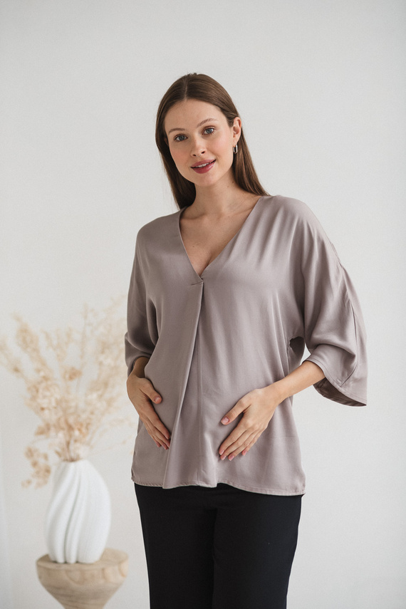 Mamafullness Camicetta da gravidanza per allattamento Milk&Love beige - viscosa, manica 3/4, oversize