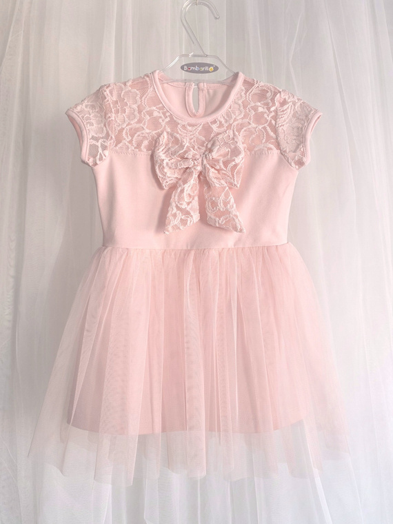 Vestito bambina Emilka Bambarillo pizzo tulle elegante peach