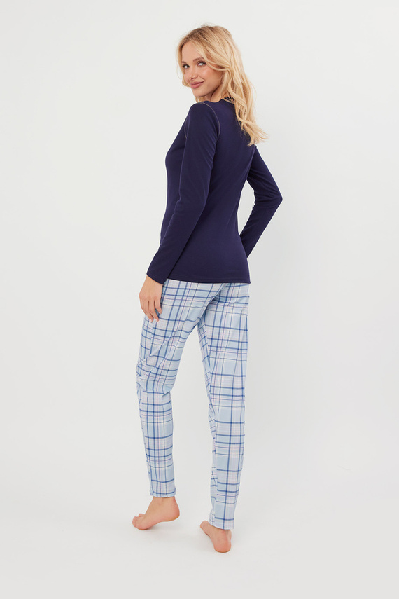 Adriana Pigiama donna manica lunga, pantaloni lunghi Moda italiana - blu navy/stampa