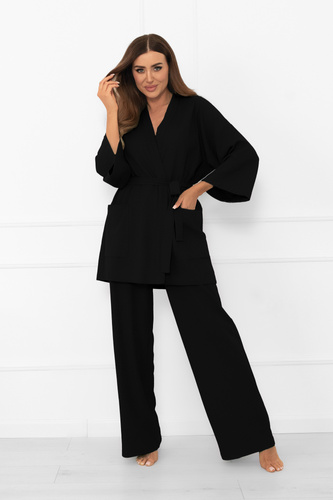 Kimono donna nero - elegante con cintura in vita e manica a ¾