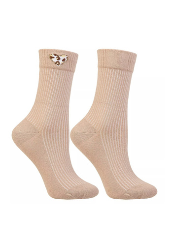 Calzini da donna Moraj CSL250-941 in cotone a coste con cuore leopardato