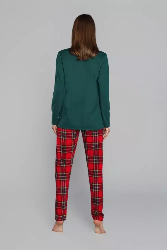 Pigiama da donna Zorza a maniche lunghe, pantaloni Moda Italiana - rosso/stampa