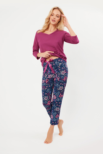 Pigiama donna Folk Maniche 3/4, pantaloni 7/8 Moda italiana - mora/stampa