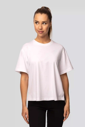 T-shirt donna Urban in cotone bianco- Manica corta, taglio classico, alla moda con spacchi | Materiale di alta qualità, elasticità