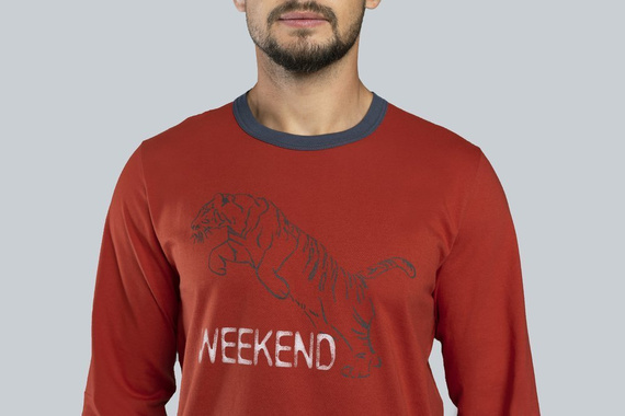 Lion Pigiama uomo a maniche lunghe, pantaloni Moda italiana - rosso/grafite