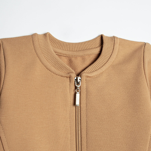 222273 Felpa bomber Olo Nicol in cotone felpato color caramello con zip per bambino