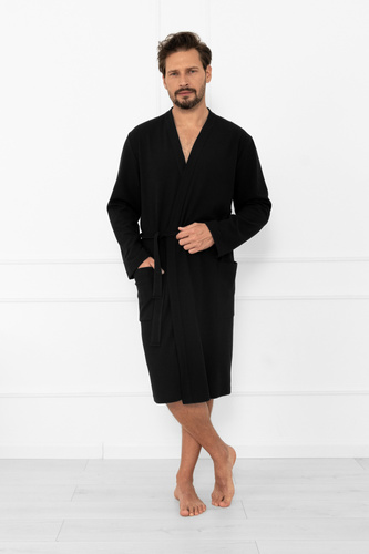 Vestaglia da uomo Bono Italian Fashion nera - con cintura, motivo in rilievo, elegante e confortevole