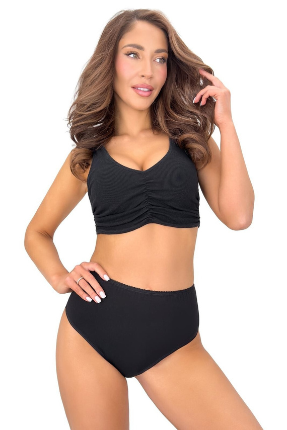 DONNA 273 Slip Donna Alta in Cotone con Retro in Pizzo Nero Comfort