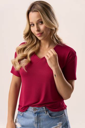 Serina Blouse Babell bordeaux - viscosa, manica corta, scollatura a V | elegante e confortevole