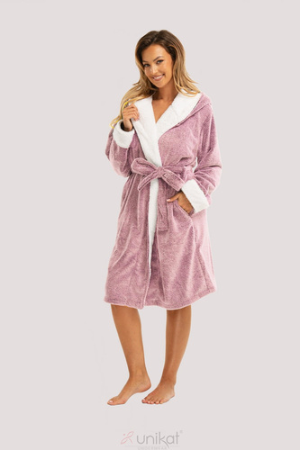 Accappatoio da donna Sharon Unikat - rosa, morbido con cappuccio e cintura, soffice e leggero