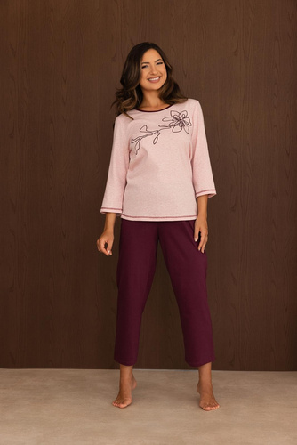 Pigiama donna Regina 4016 7/8 100% cotone manica 7/8 comfort blu