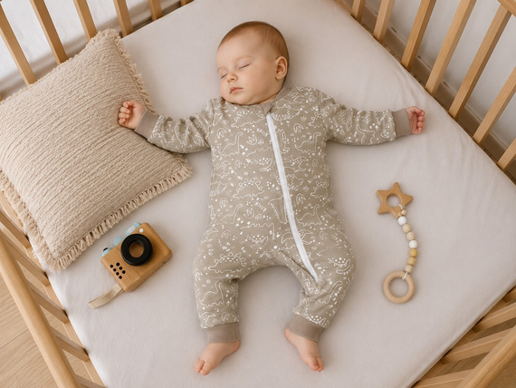 Mamatti PS16541 Pagliaccetto Neonato con Cerniera Cotone Dinosauri Beige