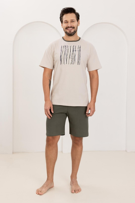 Pigiama da uomo 500 Regina beige - 100% cotone, manica corta + pantaloncini, leggero e confortevole per l'estate