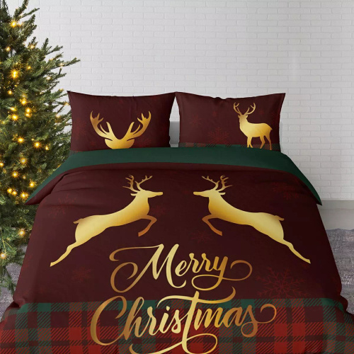 5827 A Christmas Dreams Detexpol biancheria da letto in cotone a quadri con renne di Buon Natale - Set natalizio 100% cotone