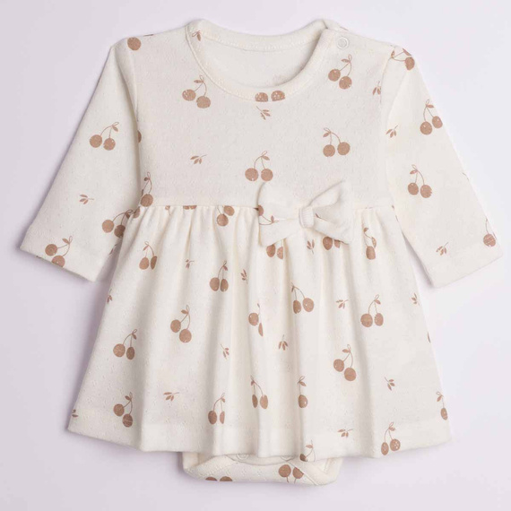 224031 Nicol Vestito-Body Neonato 100% Cotone Sangallo Ciliegie
