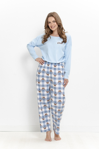 Pigiama donna Taro Freja 3631 blu 100% cotone manica lunga orsetto