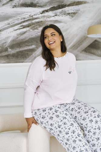 Pigiama donna Ella 3465/3466 TARO rosa - cotone, manica lunga, comodo e alla moda