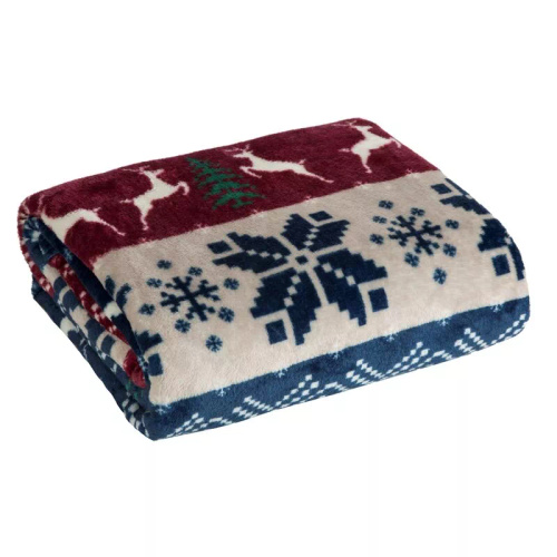 Coperta natalizia Eurofirany blu navy rosso con motivi scandinavi - morbido copriletto in microfibra, 240 g/m²