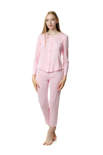 Pigiama donna Maria rosa in seta viscosa lunga con apertura davanti 36–52