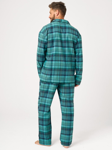 Pigiama uomo Key MNS 048 verde in flanella 100% cotone, lunga con bottoni