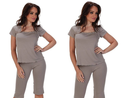 919 Kropki Piżama Damska - mocca