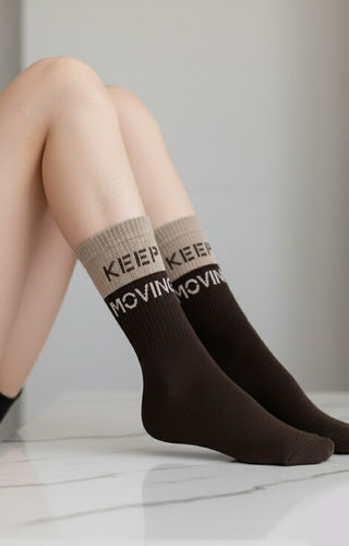 0071-008 Calzini da donna unici Milena marrone - mezza spugna, cotone, caldi e confortevoli